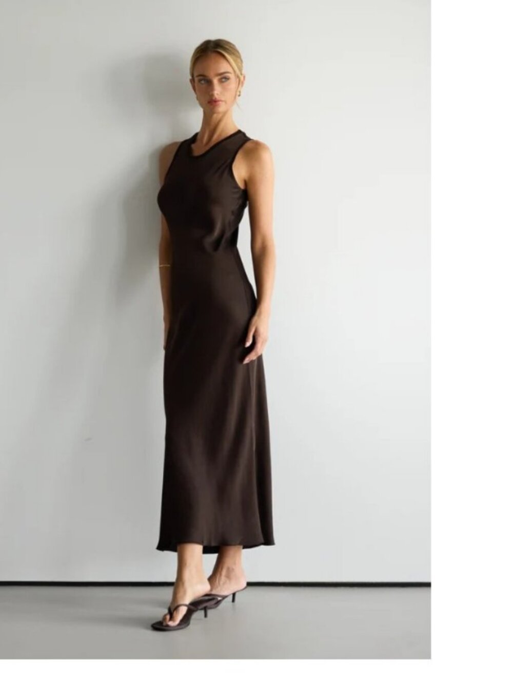 NWT Jaki London Sabrina Sleeveless Satin Dress Espresso Brown made in Italy XL